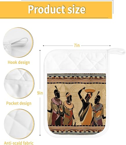 Miniatura 3 de Juego de 4 soportes para ollas de cocina para mujer africana, antideslizantes y aislantes de calor, juego de agarraderas de tela de toalla con