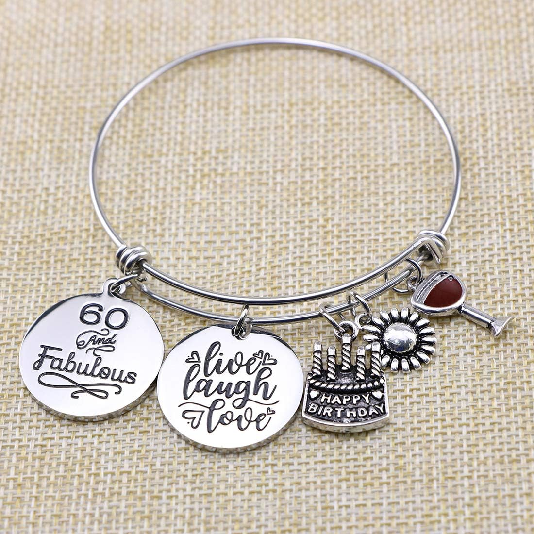 Memgift Birthday Gifts for Women 13th 16th 18th 21st 30 40 50 60 65 70 80 90 Fabulous Live Laugh Love Cake Charms Expandable Bracelet Gift Jewelry for Her - Image 4
