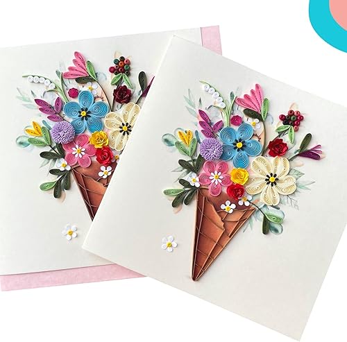 Miniatura 5 de Quilling Card Tarjetas de felicitación 3D, tarjeta de cumpleaños hecha a mano, tarjetas hechas a mano para todas las ocasiones, paquete de flores