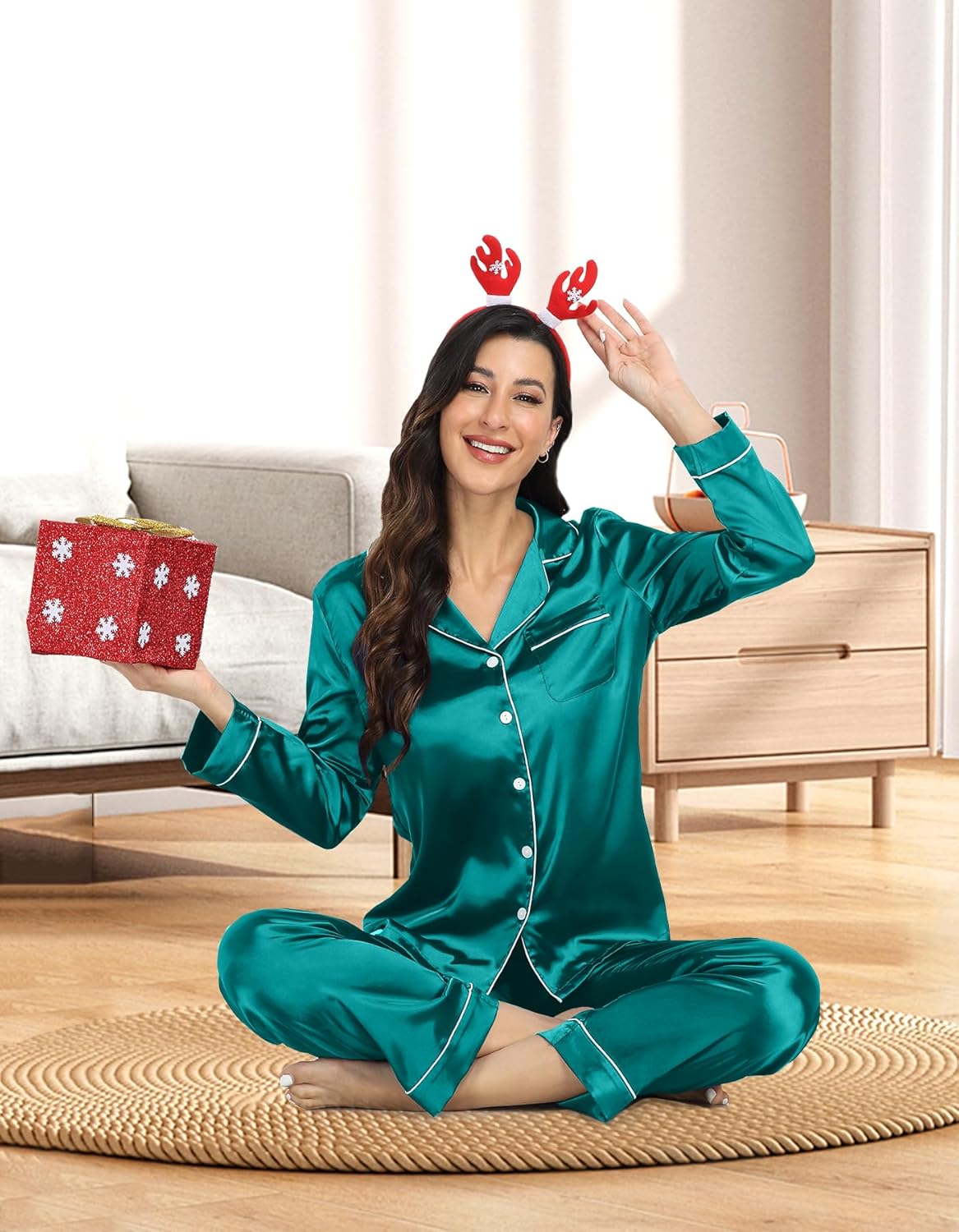 Matching Pajamas for Couples Long Sleeve Satin Silky Sleepwear Classic Button Down Pjs - Image 3