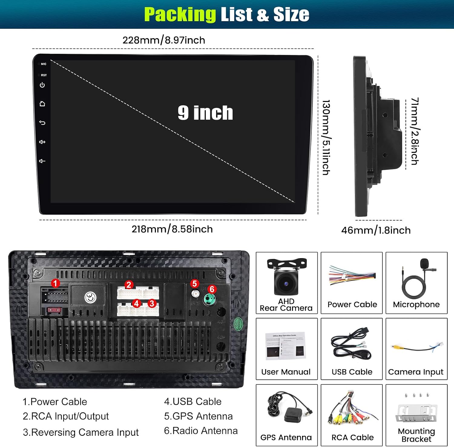 [8-Core 4+64GB] Android 13 Double Din Car Radio Stereo with Wireless Carplay&Android Auto,9 Inch Car Radio Support Mirror Link WiFi GPS Navigation Bluetooth FM/RDS Radio EQ/DSP/SWC+AHD Backup Camera
