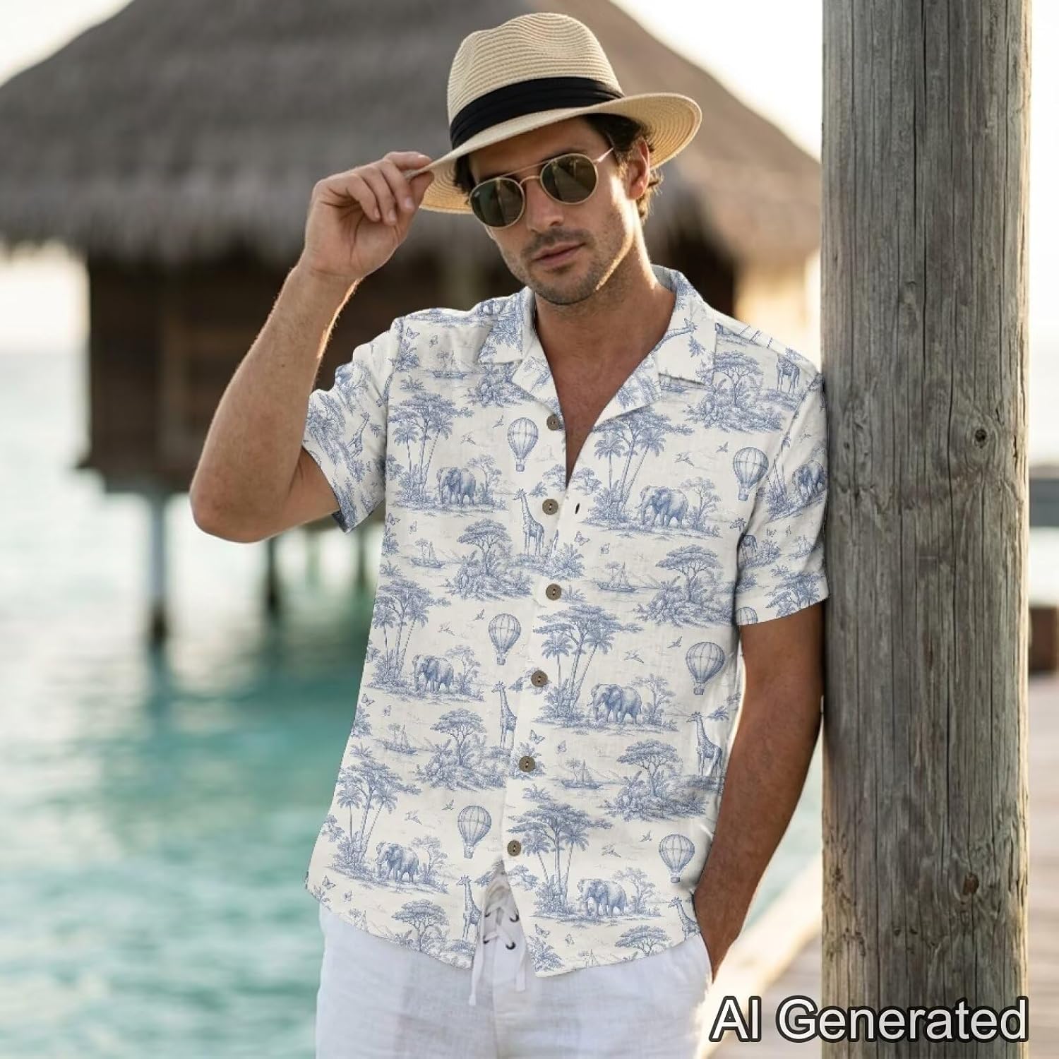 Xoenoiee Men's Summer Casual Linen-Like Shirt, Cuban Collar Short Sleeve Button Down Beach Holiday Vacation Tops, S-3XL