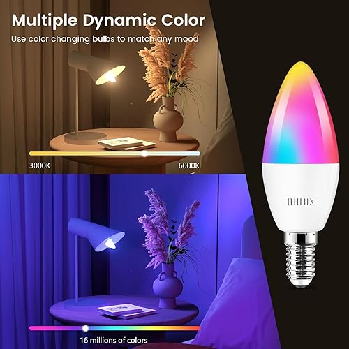 Miniatura 4 de OHLUX Paquete de 6 bombillas LED E12 Smart Candelabro, cambio de color, compatible con Google Alexa y Smart Life, bombillas WiFi equivalentes a 4W