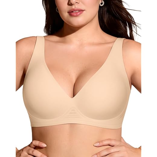 OEAK Womens Jelly Bras Wireless Deep V Bralette Comfy Push Up Tshirt Bras