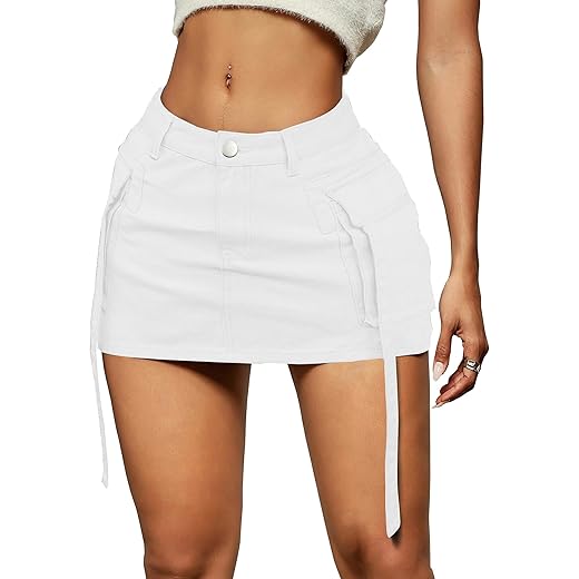 Cargo Skirt Women y2k Button Mini Jeans Skirt Denim Skirt with Pocket Low Waist
