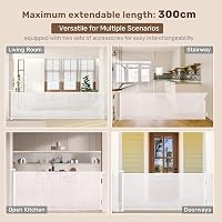 HollyHOME Biztonsági Ajtórács - Extra Széles 300 cm, Egykezes Nyitás, Visszahúzható, Babáknak és Kisállatoknak, Bel- és Kültéri Használatra, 2