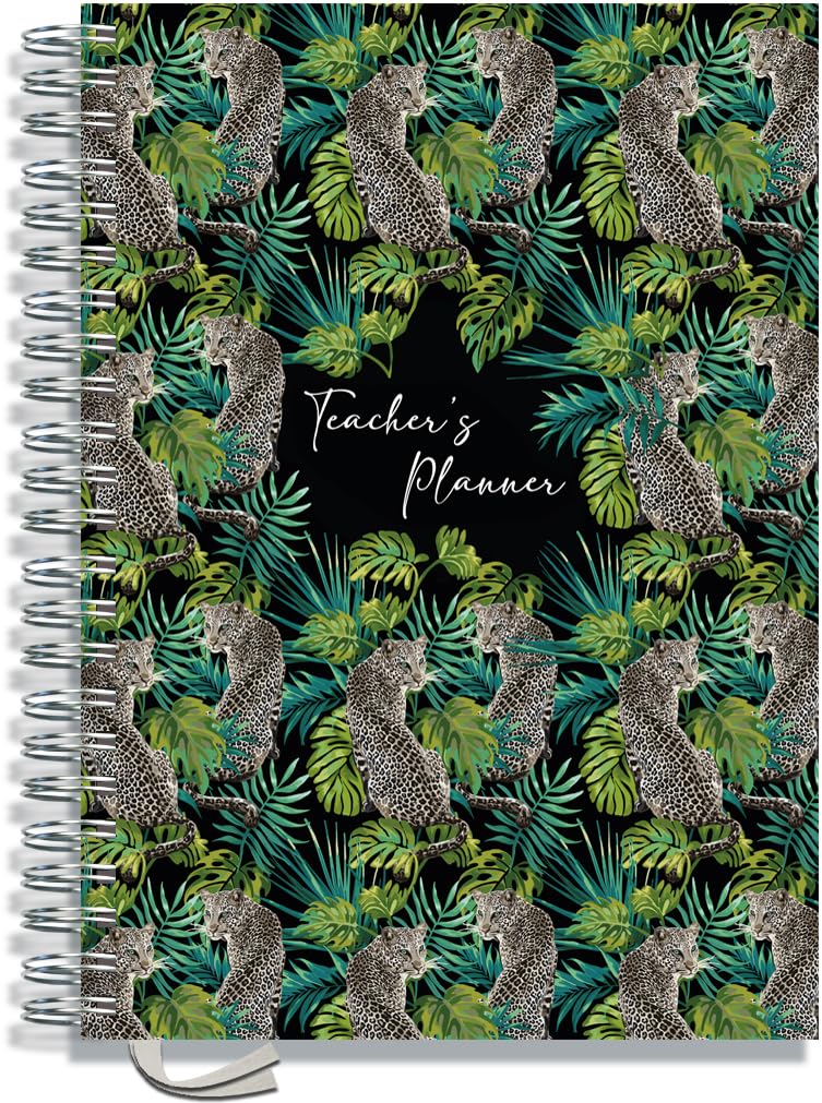 Teacher Planner 2026-2027 A4 size by Pirongs | 10 Lesson Planner for Teachers | Page a day | Undated, Hardback, Wiro-bound Teachers Planner - Leopards โ image 1