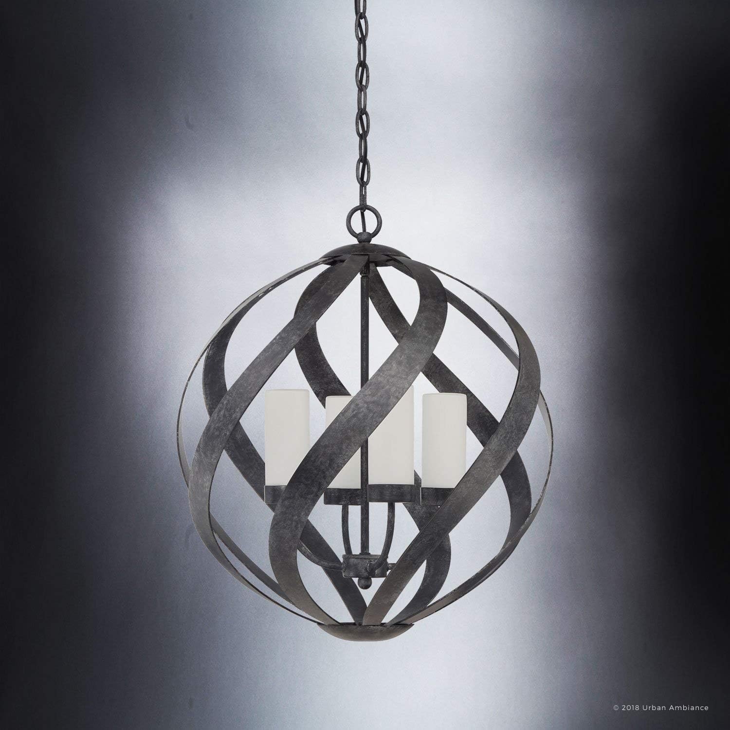 Urban Ambiance Luxury Rustic Chandelier, Medium Size: 23" H x 19.5" W, with Orbital Style Elements, Weathered Black Finish, UQL2781, Walsall Collection