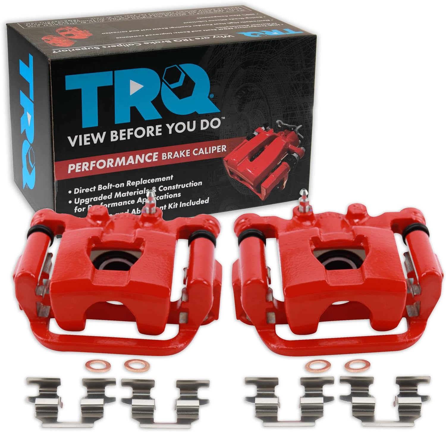 TRQ Rear Brake Caliper Set Painted Red Brackets Compatible with 2007-2012 Nissan Altima 2007-2008 Maxima