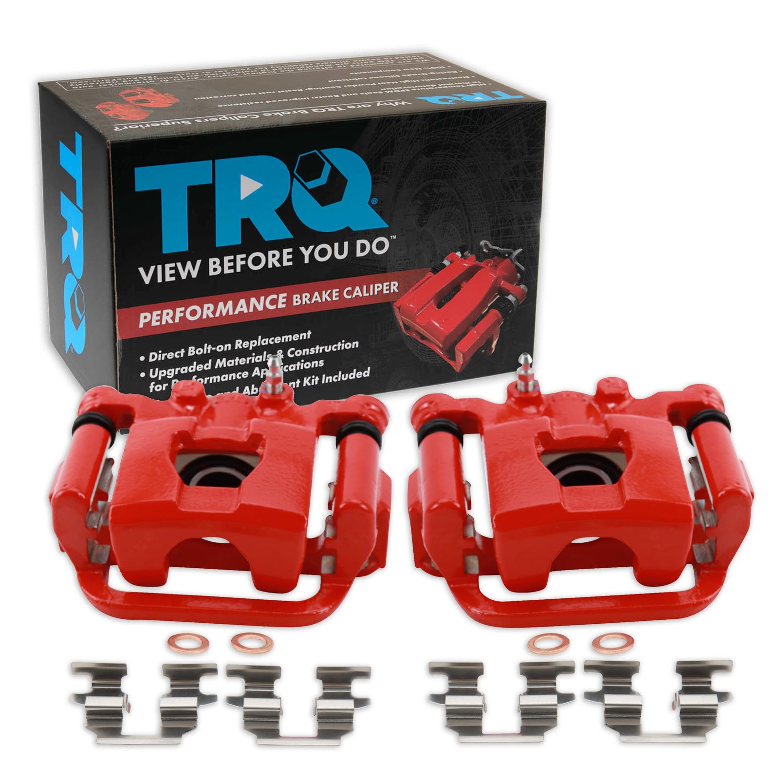 TRQ Rear Brake Caliper Set Painted Red Brackets Compatible with 2007-2012 Nissan Altima 2007-2008 Maxima