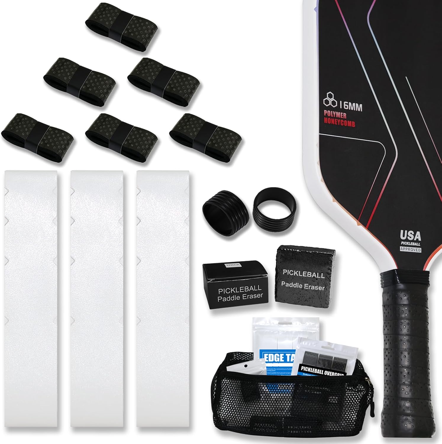 Pickleball Accessories Kit – Overgrip Tape, Edge Guard Tape, Grip Bands & Paddle Care Essentials for Better Grip and Paddle Protection