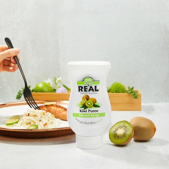 Kiwi Real Infused Exotics, Kiwi Puree Infused Syrup, 16.9 FL OZ Squeezable Bottle (Pack of 3)