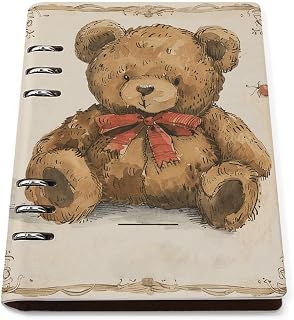 PU Leather Refillable Notebook A5 (13.7" X 9"), Spiral Binder Journal Gift | 90 Pages, Vintage Bear Toy Hardcover Notebooks for Work & Note Taking, College Ruled Journals for Writing
