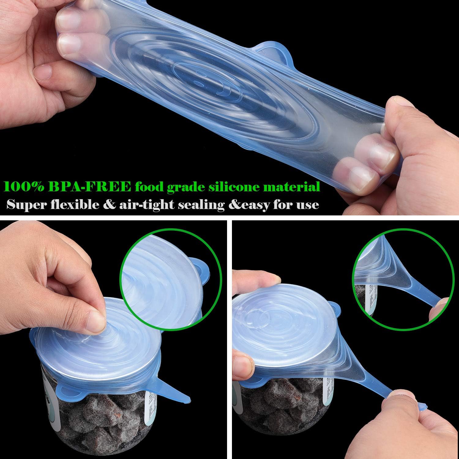 Patelai 16 Pack Silicone Jar Covers Same Size Silicone Jar Cap Stretch Lids Thicker Reusable Container Cover, Expandable Food Storage Covers Dishwasher and Freezer Safe 2.6-3.3 Inch(Multicolor) - Image 5