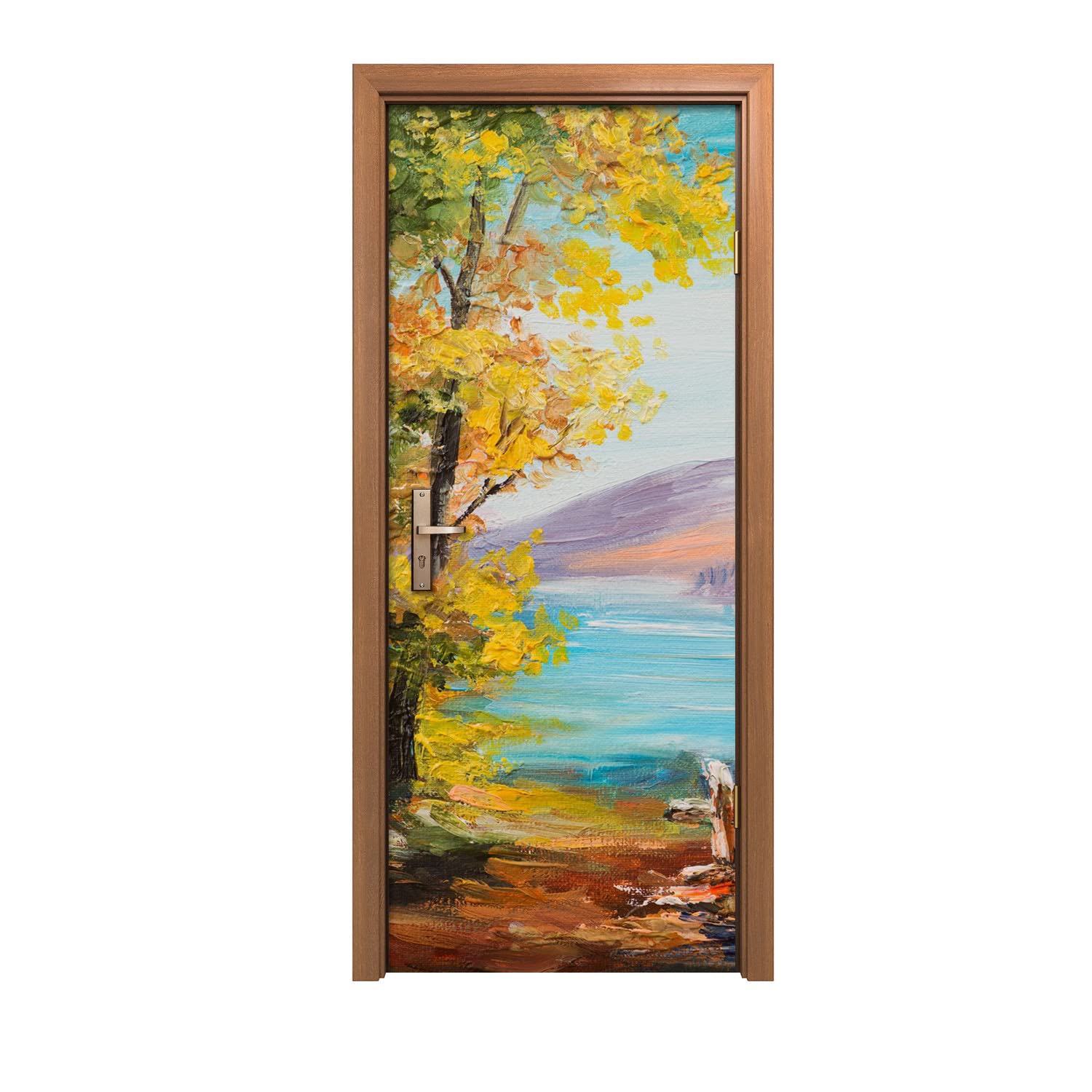 Autocollant de porte pour masquer les imperfections sticker paysage mer forestière 90x200
