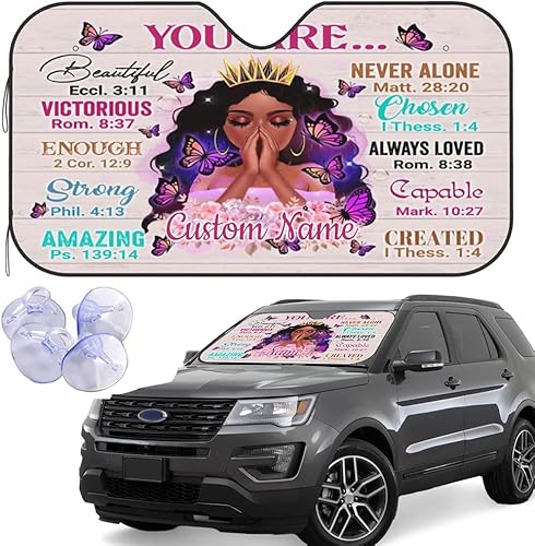 Miniatura 33 de Parasol para parabrisas de niña negra afroamericana y girasol, parasol plegable para automóvil, camión, SUV, auto, 30 x 55 pulgadas Girasol,Chica