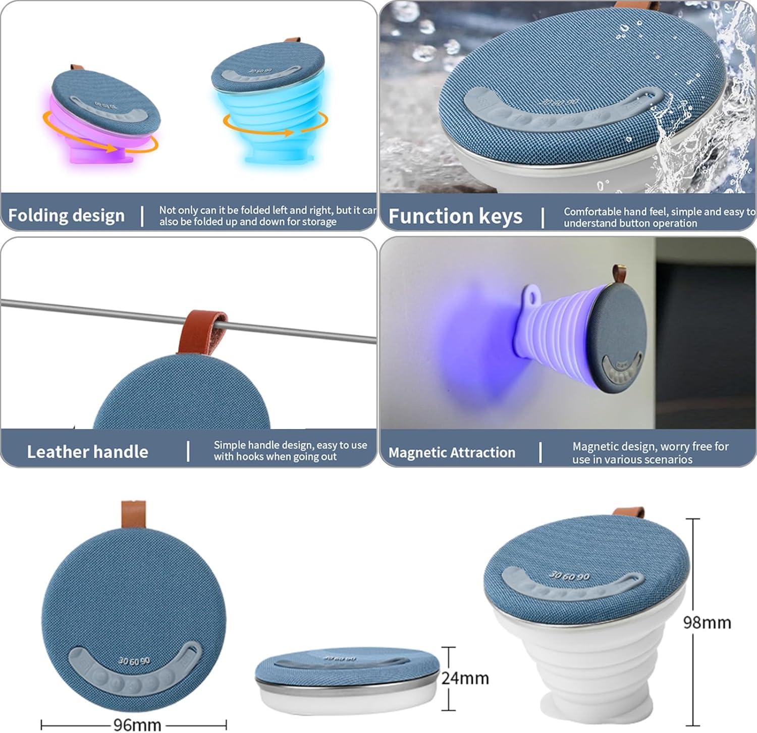 Portable Bluetooth Speakers, Outdoor Speakers with Magnetic Base, Magnetic Bluetooth Speaker with Adjustable RGB Lights, Foldable & 30/60/90 Minute Timer for Home, Beach, Party - Image 2