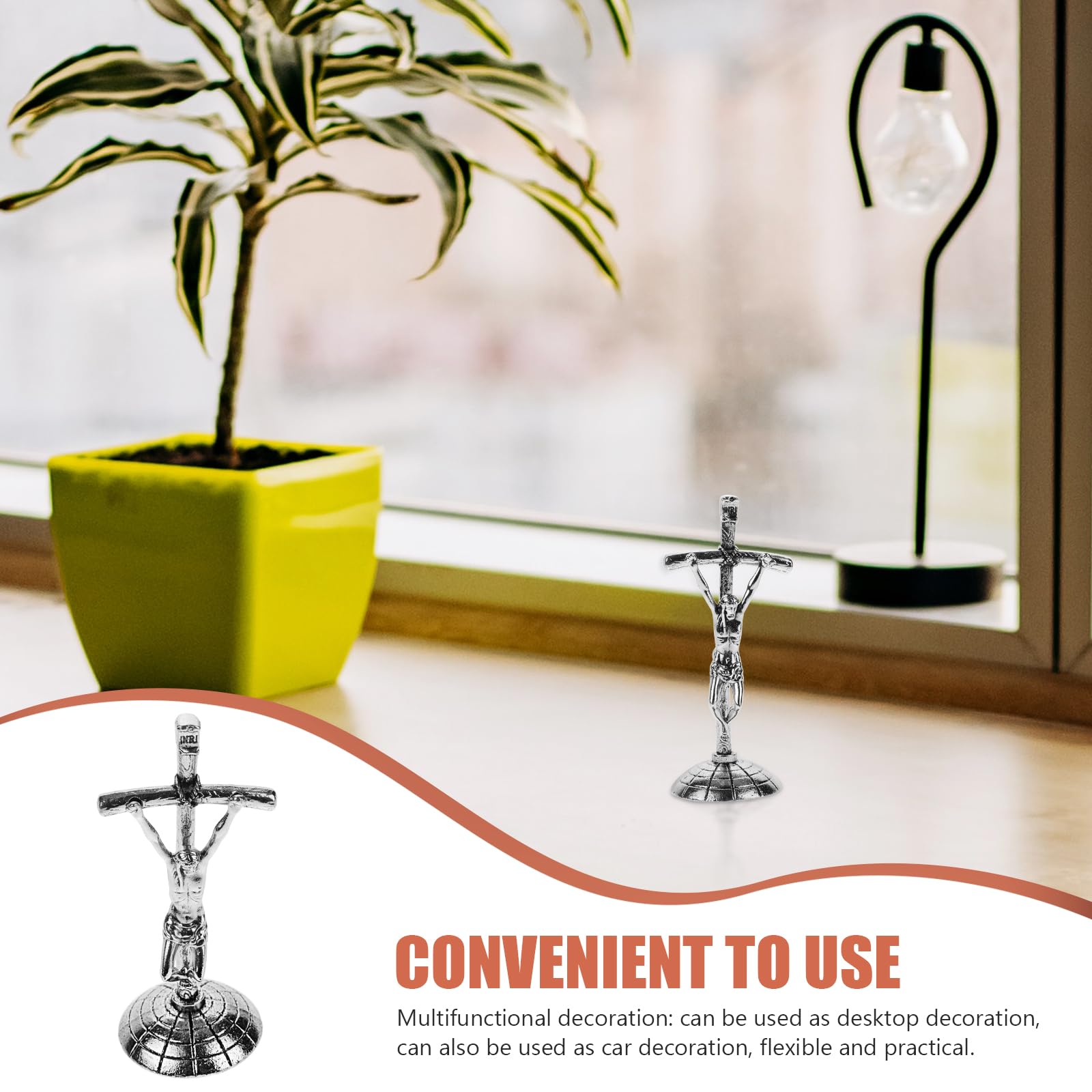 PRETYZOOM 2pcs Ornament Small Crucifix Car Dashboard Decor Standing Crucifix Statue Crucifix Stand Rosary Crucifix Vertical Catholic Crucifix Catholic Decor Church Decor Zinc Alloy - Image 2
