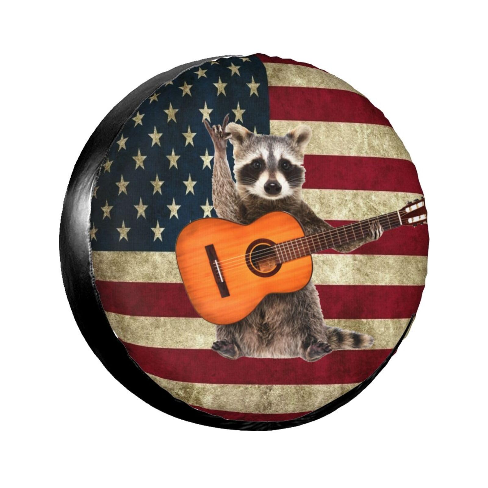 Music Raccoon Spare Tire Cover for Rv Trailer Camper Truck SUV - Cute Raccoon Animal Wheel Protectors Cover Waterproof Fabric for Travel Camping Outdoor,Universal Fit,17 inch
