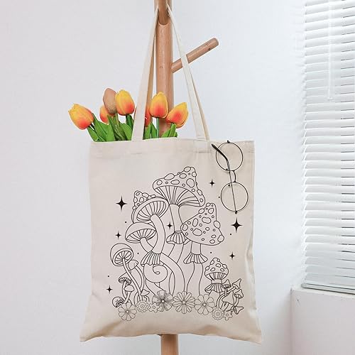 Miniatura 3 de 4 bolsas de lona para mujer, diseño floral, gato, hongos, bolsas de mano estéticas reutilizables para niñas, regalo de Navidad, Varios colores