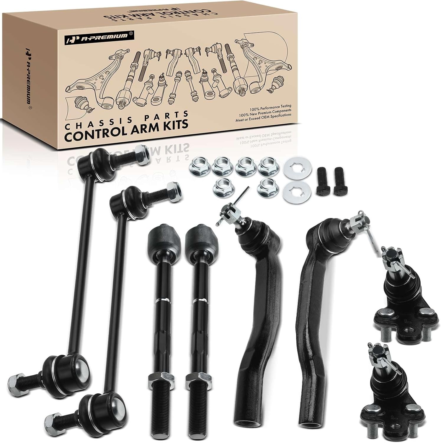 A-Premium 8Pcs Front Suspension Kit, Inner & Outer Tie Rod End Lower Ball Joint Sway Bar Link, Compatible with Toyota Sienna 2004-2010