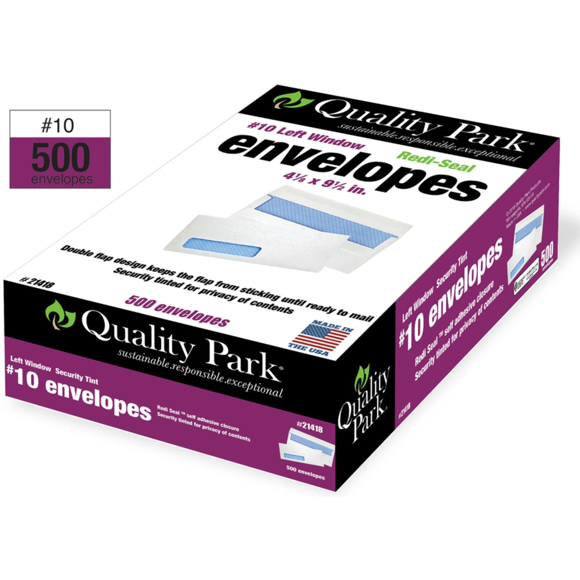 Quality Park #10 - Buste colorate per finestra sinistra con chiusura autosigillante, per spedizioni aziendali standard, 10,9 kg, colore: bianco, 4-1/8 x 9-1/2, 500 per scatola (21418)