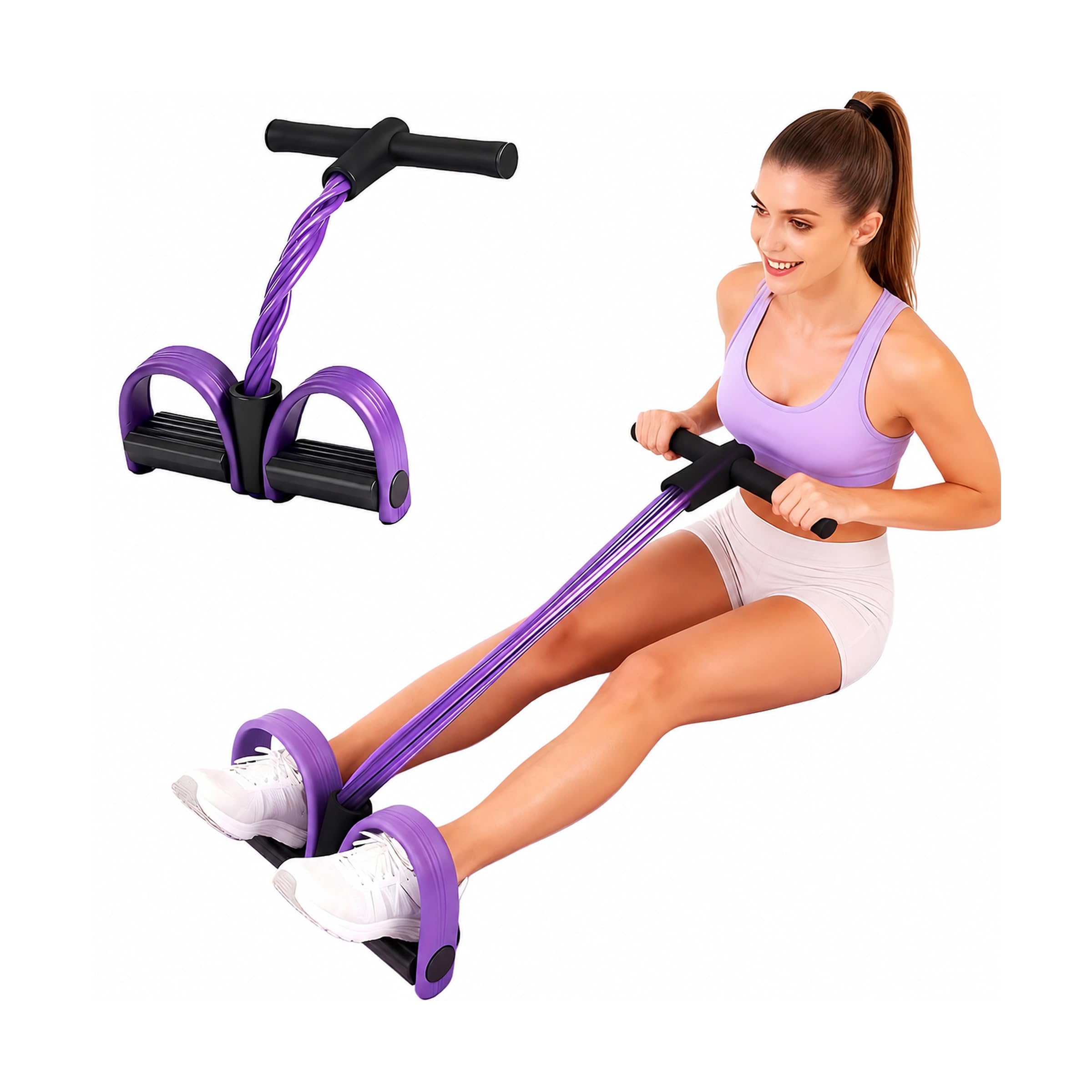 Photo 1 of FateFan Multifunction Tension Rope, 6-Tube Elastic Yoga Pedal Puller Resistance Band, Natural Latex Tension Rope Fitness Equipment, for Abdomen/Waist/Arm/Leg Stretching Slimming Training Purple