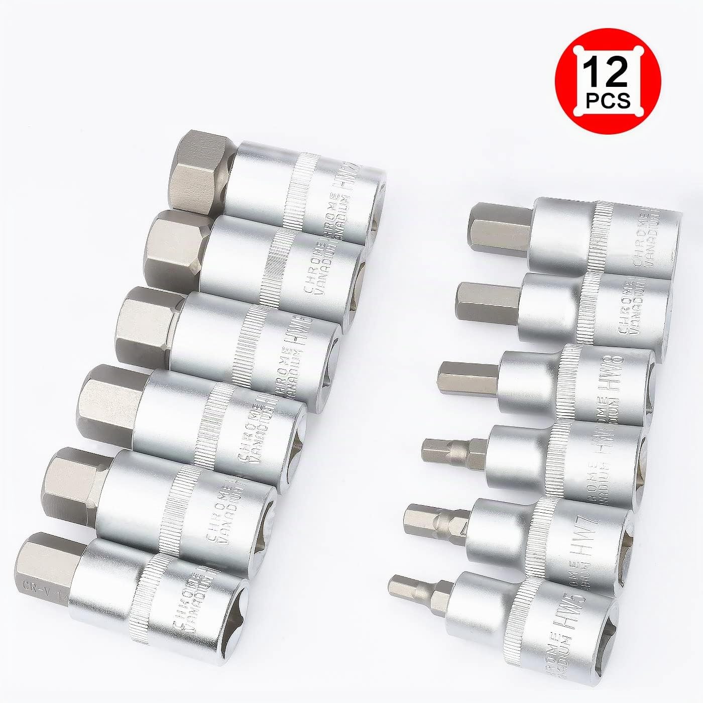 Juego de llaves hexagonales, puntas de destornillador hexagonales, 1/2 pulgadas, Premium S2, 12 piezas, métricas
