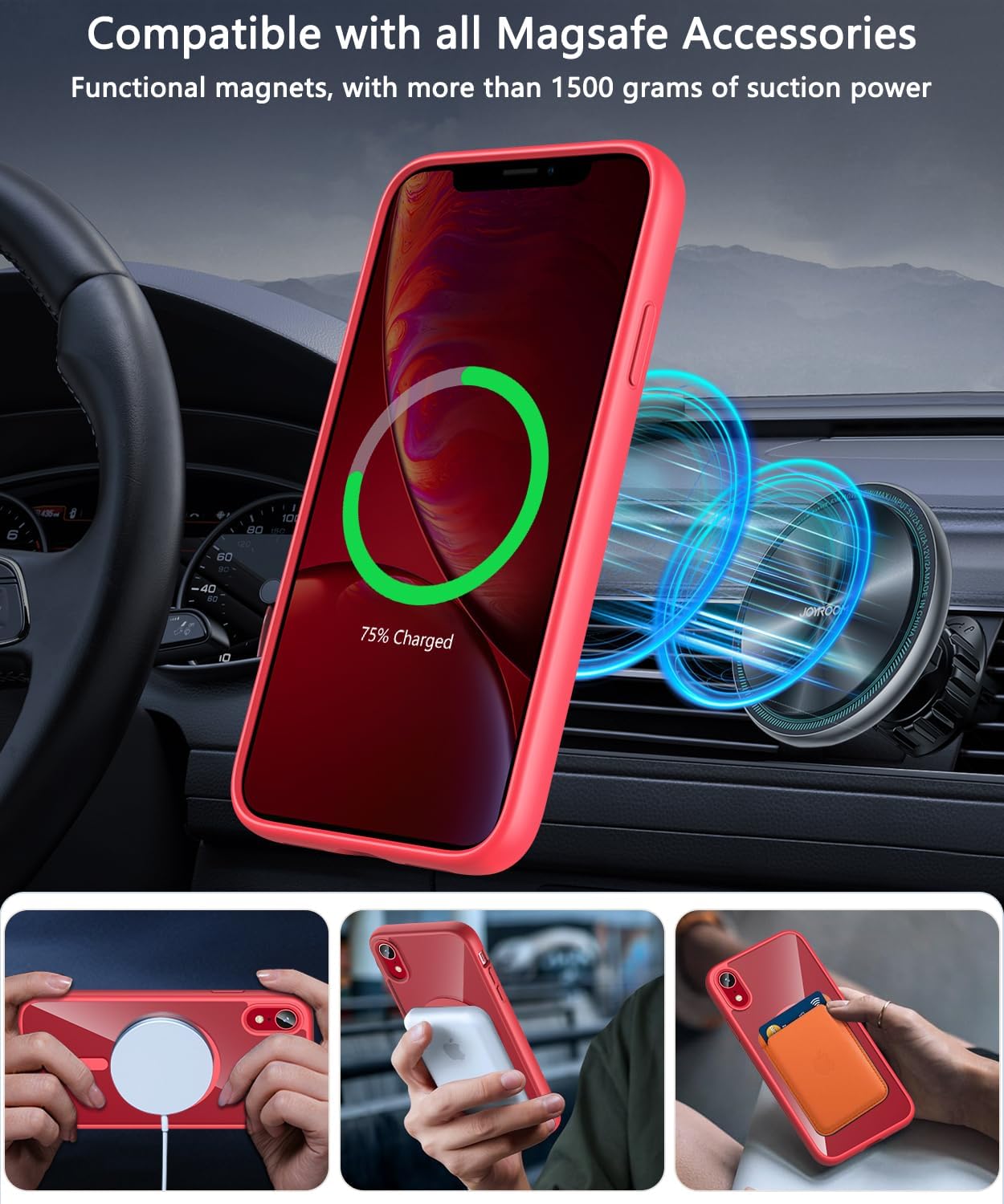 Hensinple for iPhone XR Case Magnetic, iPhone XR Phone Case with Screen Protector [Compatible with MagSafe][Non-Slip], Clear Hard Back Slim Shockproof Protective Case Cover 6.1”, Red - Image 6