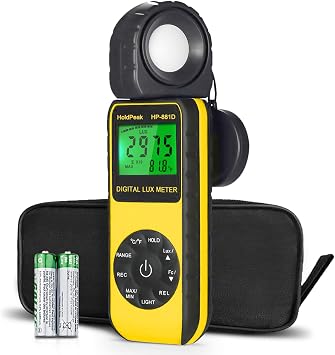 HOLDPEAK 881D Illuminance Light Meter, Digital Lux Foot Candles Meter 0.1400,000 Lux 0.140,000 FC with 270o Rotatable Detector, Par Meter Luxmeter for Plants LED Lights Indoor Outdoor Light Tester