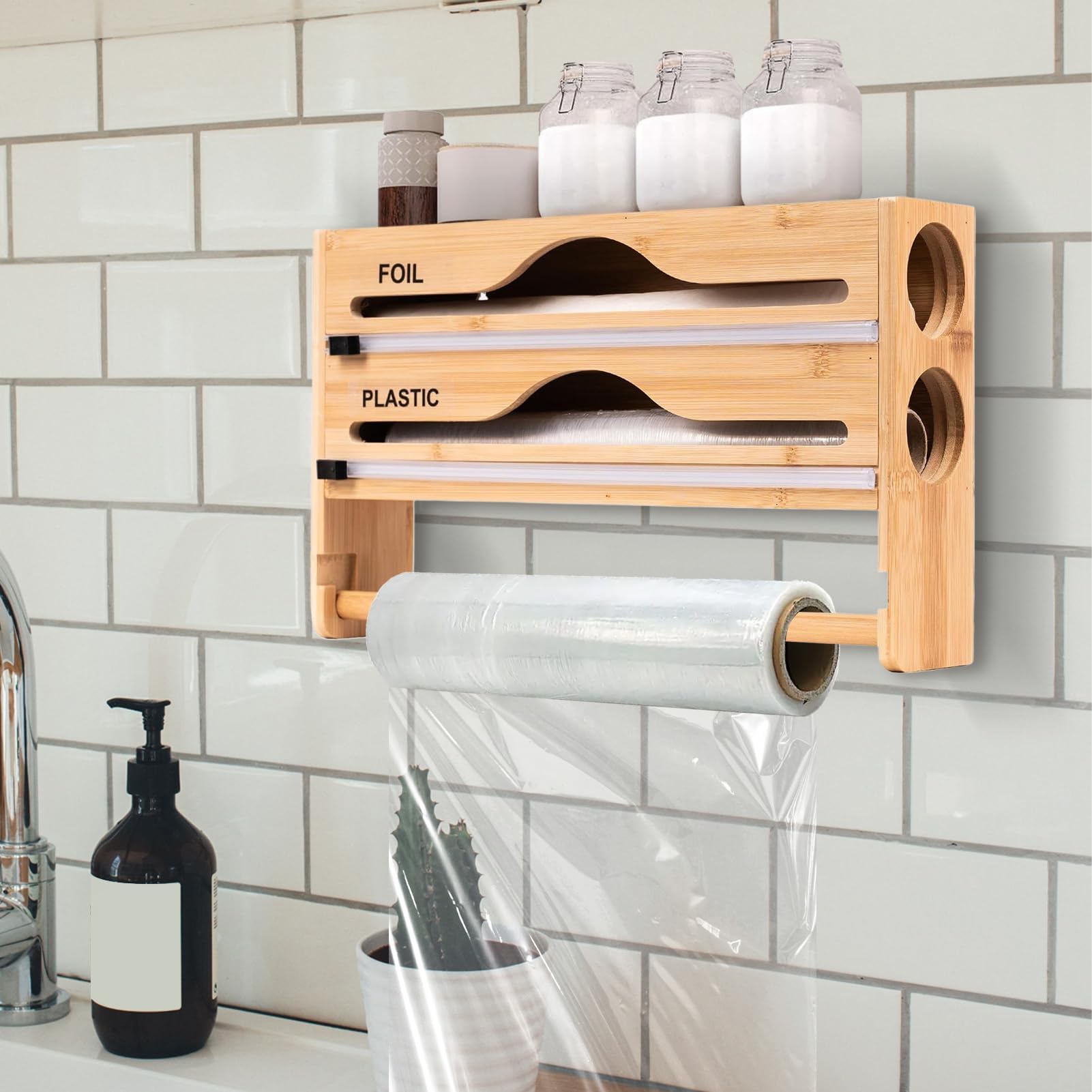 Dispensador de película Adhesiva, Organizador de Cajas Cortadas en la Pared, Almacenamiento en el hogar montado en la Pared, para Papel de Aluminio, Armario de Cocina, refrigerador, comestibles, ho B