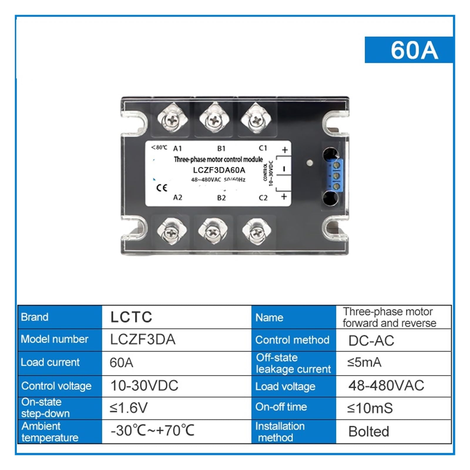 Relé trifásico de Estado sólido, Control Directo e inverso, estátor Motor CC 10A 25A 40A 60A 80A 10-30VDC 40-480VAC DA(80A)