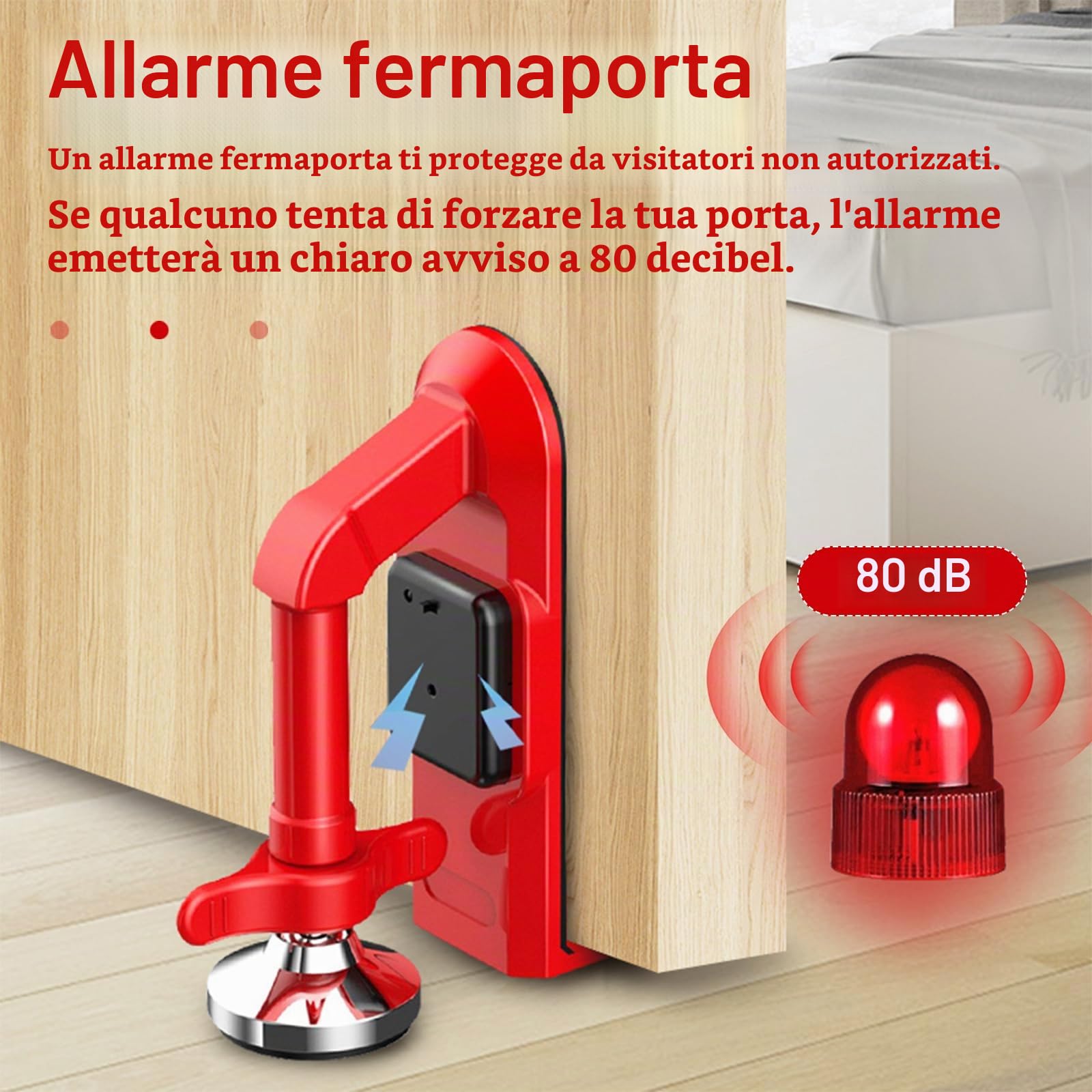 2 Pezzi Fermaporta Antifurto con Sirena d'Allarme, Fermaporte di Sicurezza Portatile con Allarme da 80 dB, Serratura di Sicurezza da Viaggio Serratura Antifurto Porta Protezione Antintrusione