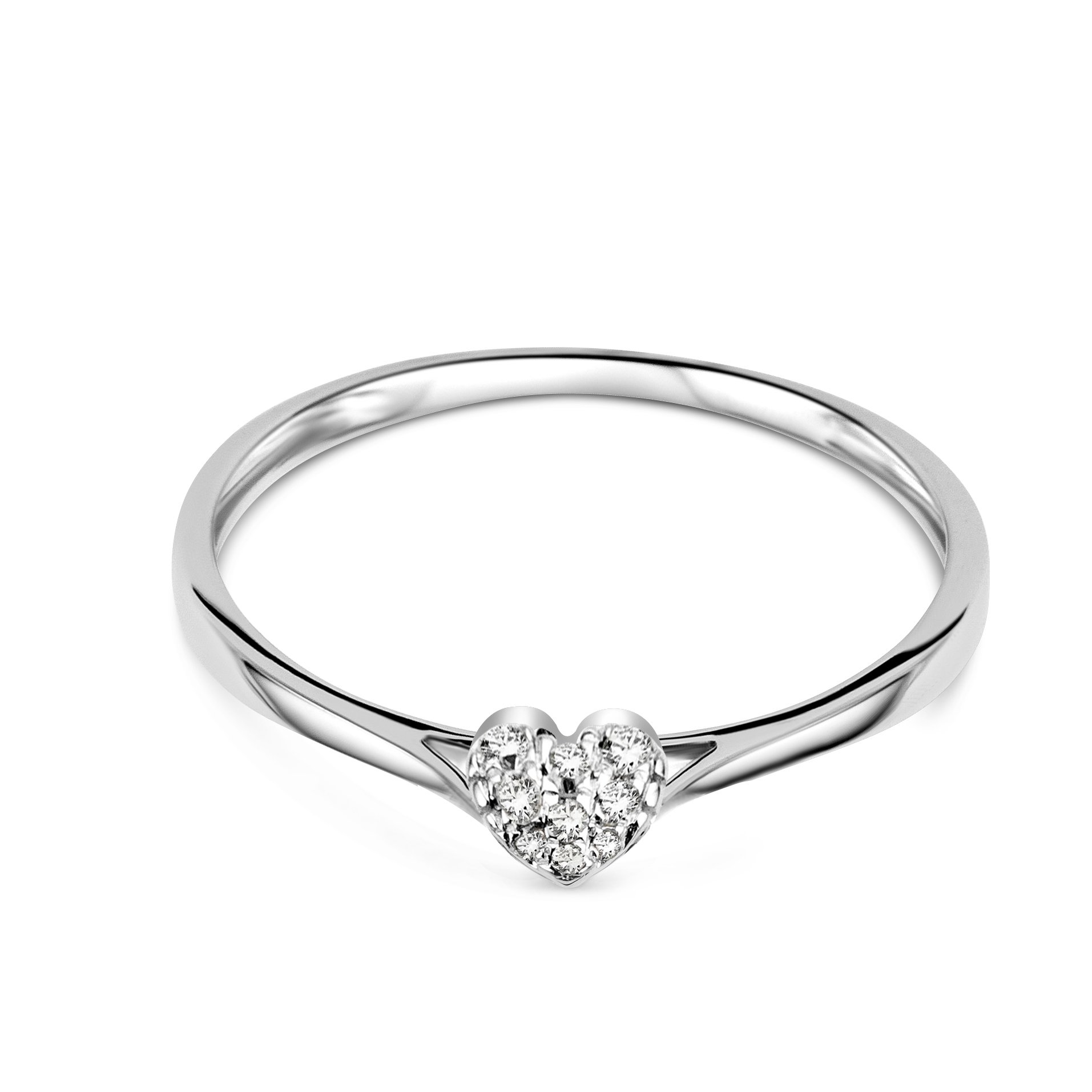 Miore Anillo de compromiso para mujer con forma de corazón, oro blanco de 9 quilates, diamantes de 0,04 quilates