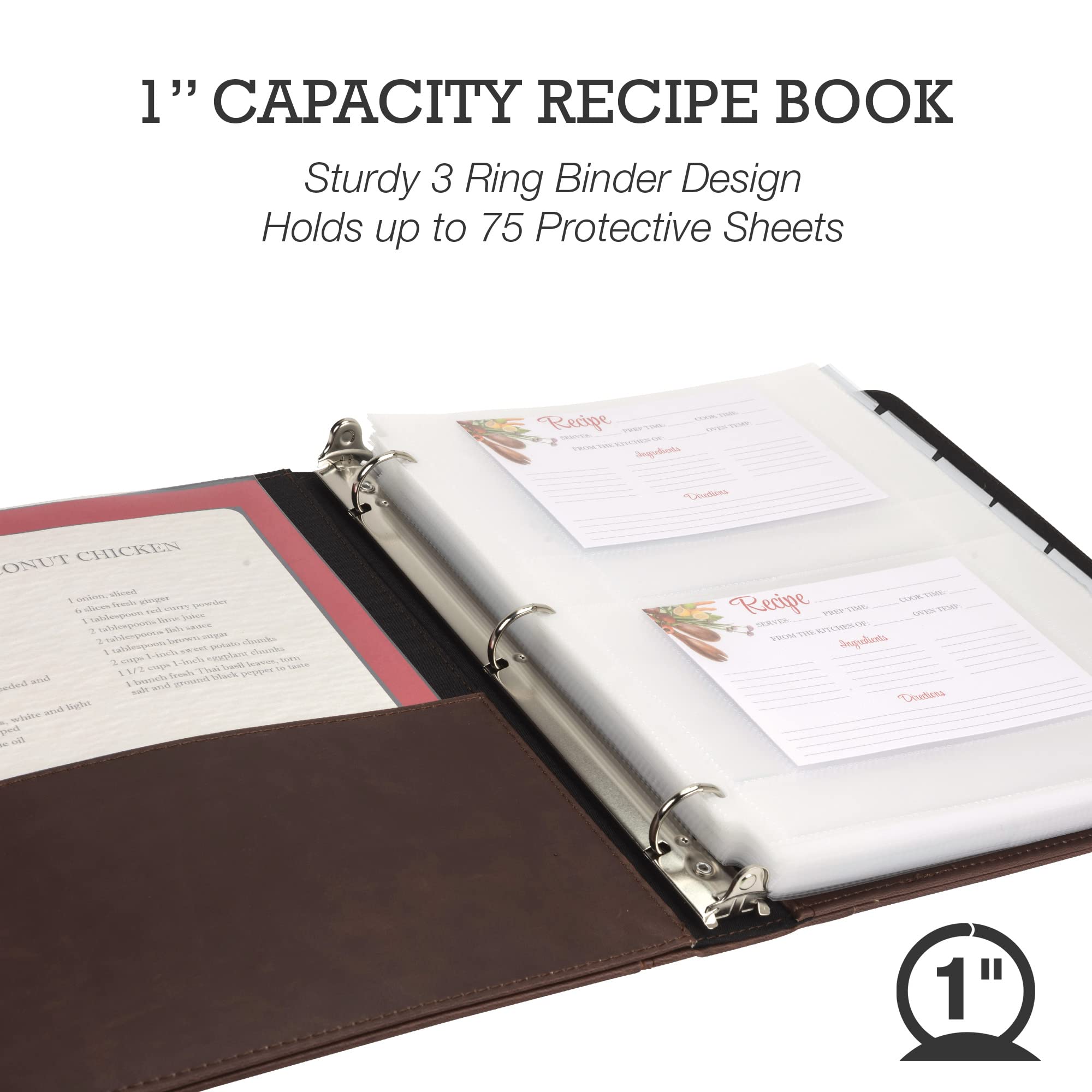 Samsill Set di raccoglitori per ricette da 2,5 cm, raccoglitore da 21,6 x 27,9 cm con 50 protezioni per ricette a pagina intera, 25 buste per biglietti di ricette da 10,2 x 15,2 cm e 8 divisori