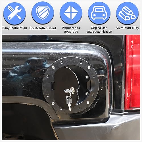 Miniatura 3 de Tapa de tanque de gasolina con bloqueo de puerta para Hummer H3 2005-2009, tapa de gasolina para puerta de llenado de combustible, cubierta de