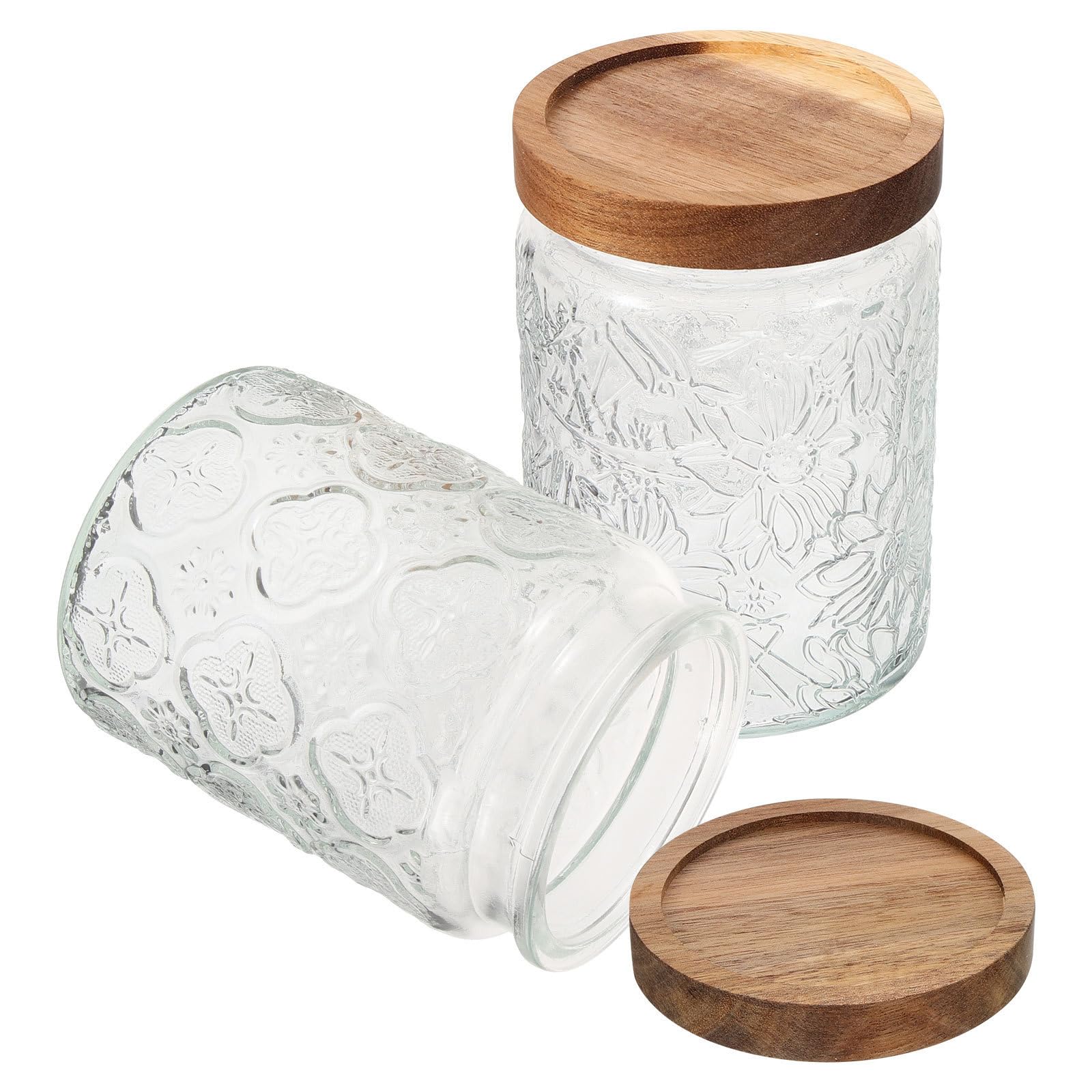 INOOMP Juego de 2 Tarros Herméticos de Vidrio con Tapa de Madera para Almacenamiento Multifunción, 700ml, Preservación de Sabor, Adecuado para Cocina y Eventos Obsequios
