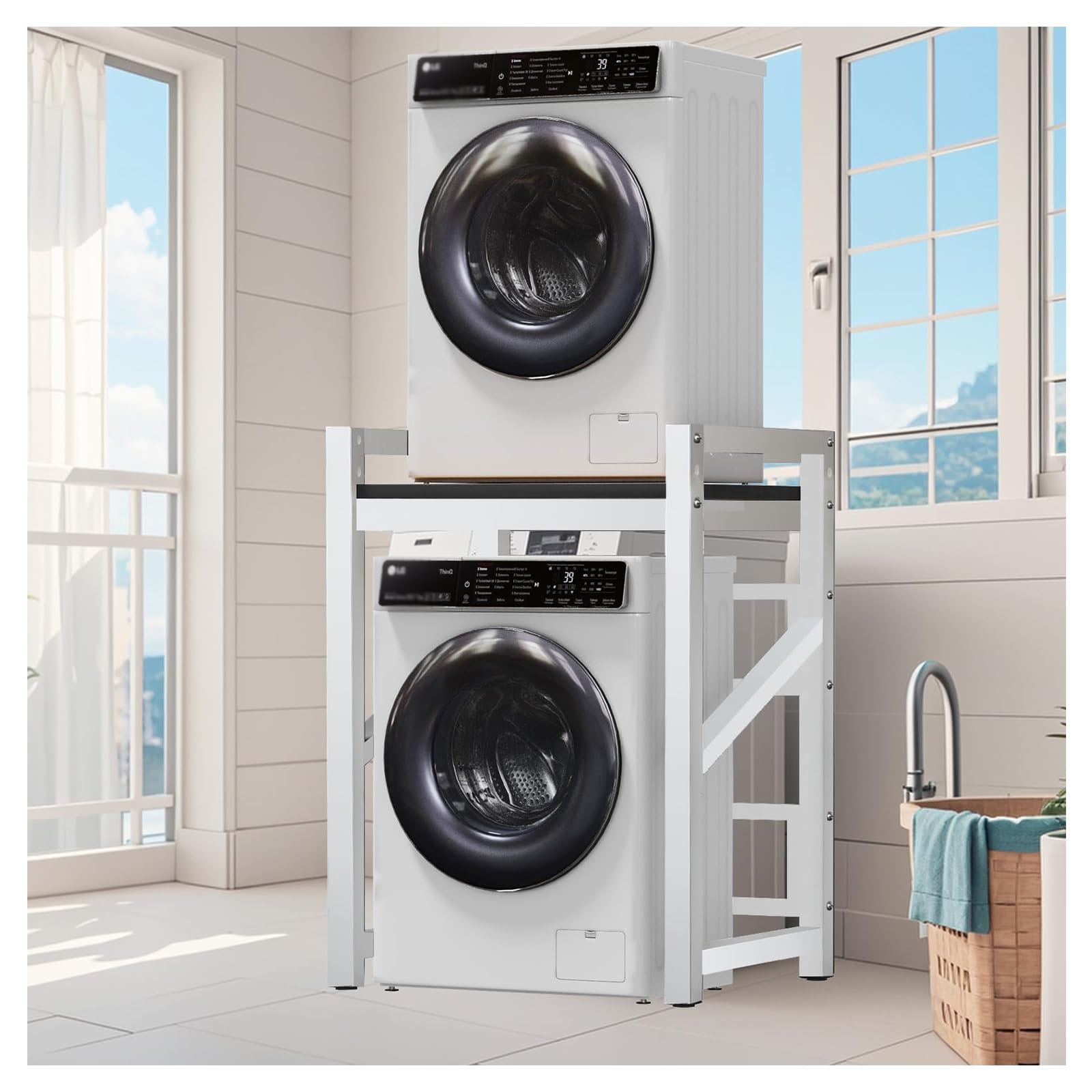 Pobbycrafm Washing Machine Stacking Kits Stacking Kit For Washer And Dryer Fridge Stand Tumble Dryer Stacking Kit Washing Machine Shelf White