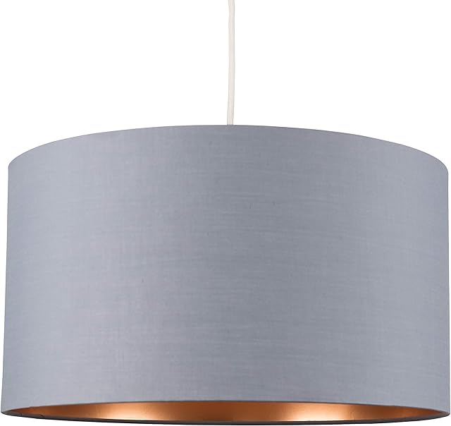 MiniSun Extra Large Modern Grey & Copper Cylinder Ceiling Pendant/Table Lamp Drum Light Shade