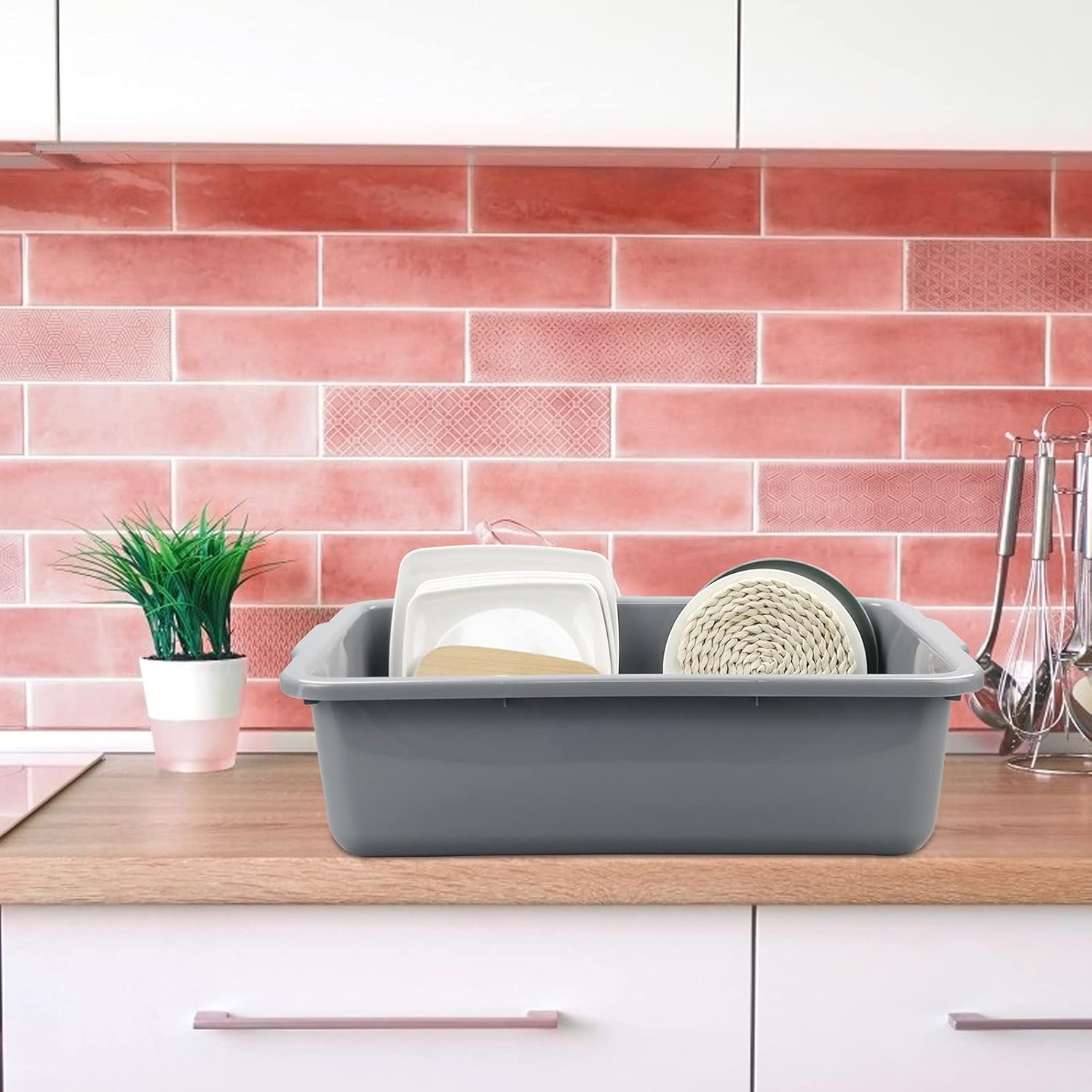 Obstnny 4-Pack Commercial Bus Tub, 32 L, Large Utility Bus Tote Boxes, Grey