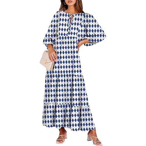 ANRABESS Womens Boho Maxi Dresses 2024 Summer V Neck Puff Sleeve Casual Flowy Swing A-Line Long Beach Dress