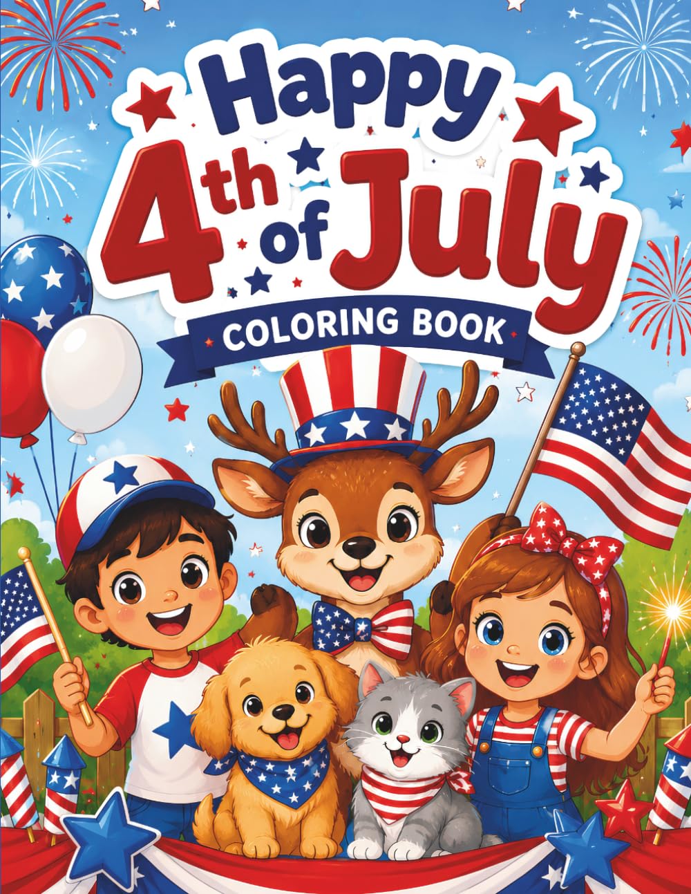 Happy 4th of July Coloring Book: Fun and Easy Patriotic Summer Coloring Pages for Kids and Teens
