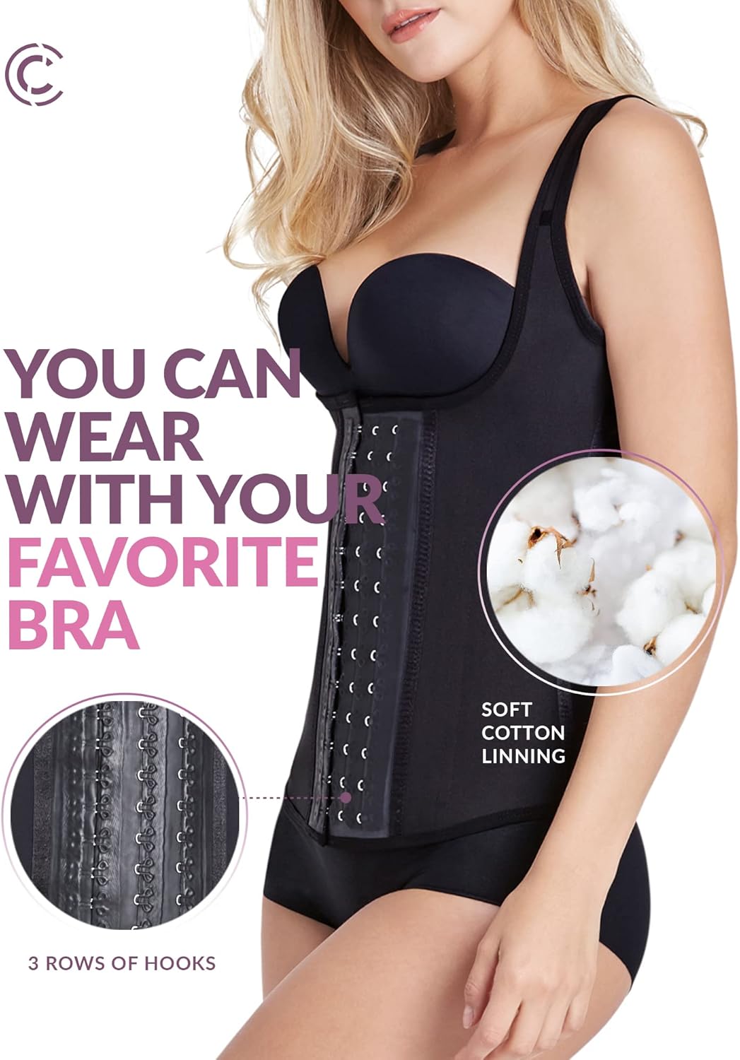 CURVEEZ Waist Trainer Corset for Women, Body Shaper Cincher, Sauna Vest Open Bust Postpartum Shapewear