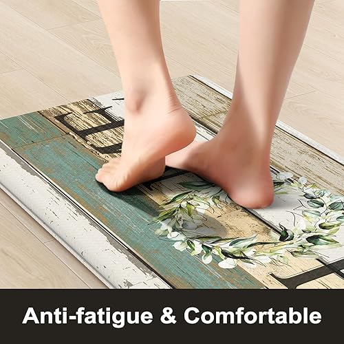 Miniatura 2 de KIMODE 2 tapetes de cocina, acolchados antifatiga, alfombras y tapetes de cocina de granja, antideslizantes, impermeables, para piso, tapete de