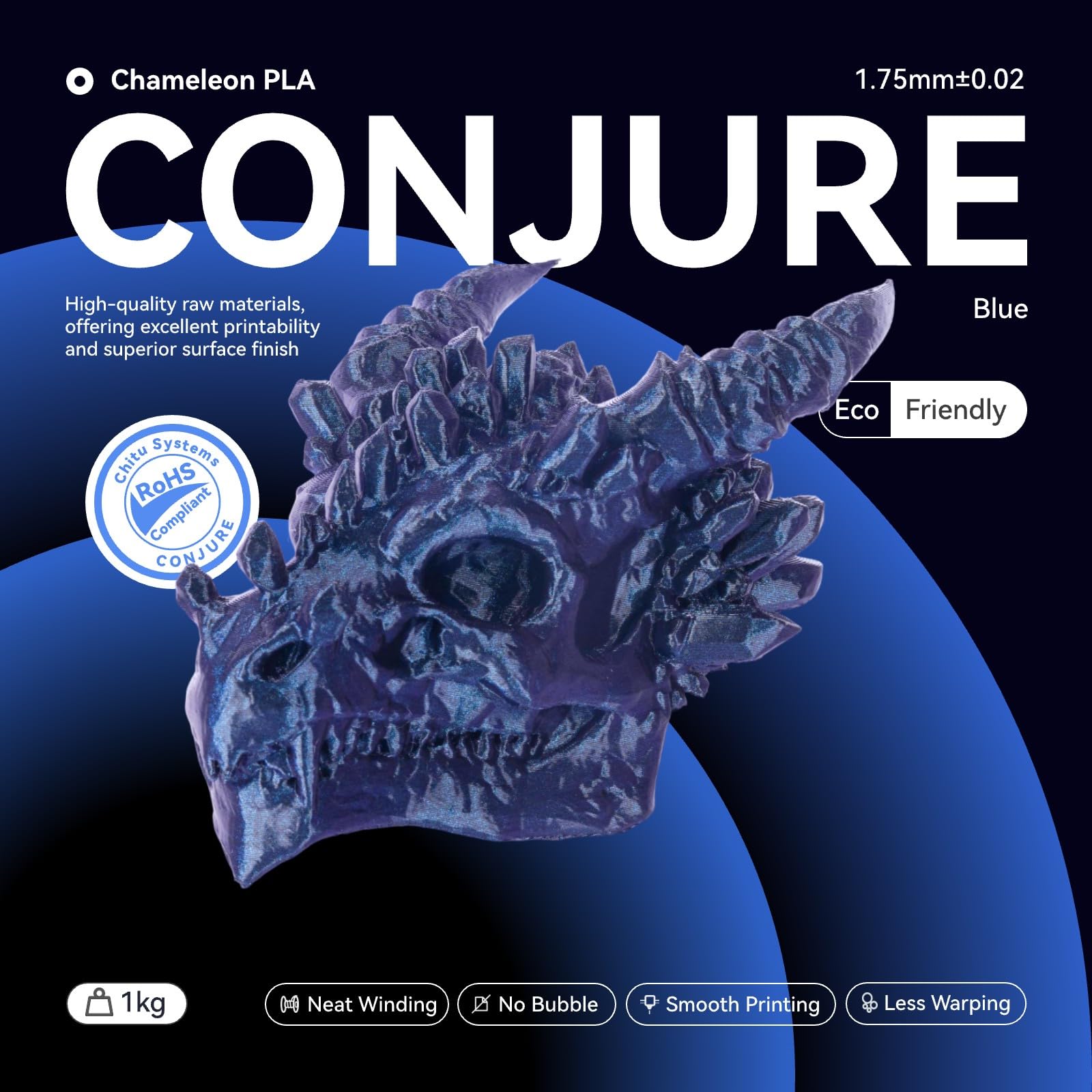 Conjure Filamento PLA Glitter Set, Azul, Filamento PLA 1.75 mm para Impresora 3D, Efecto Brillante Multicolor, 2 kg (2×1 kg)