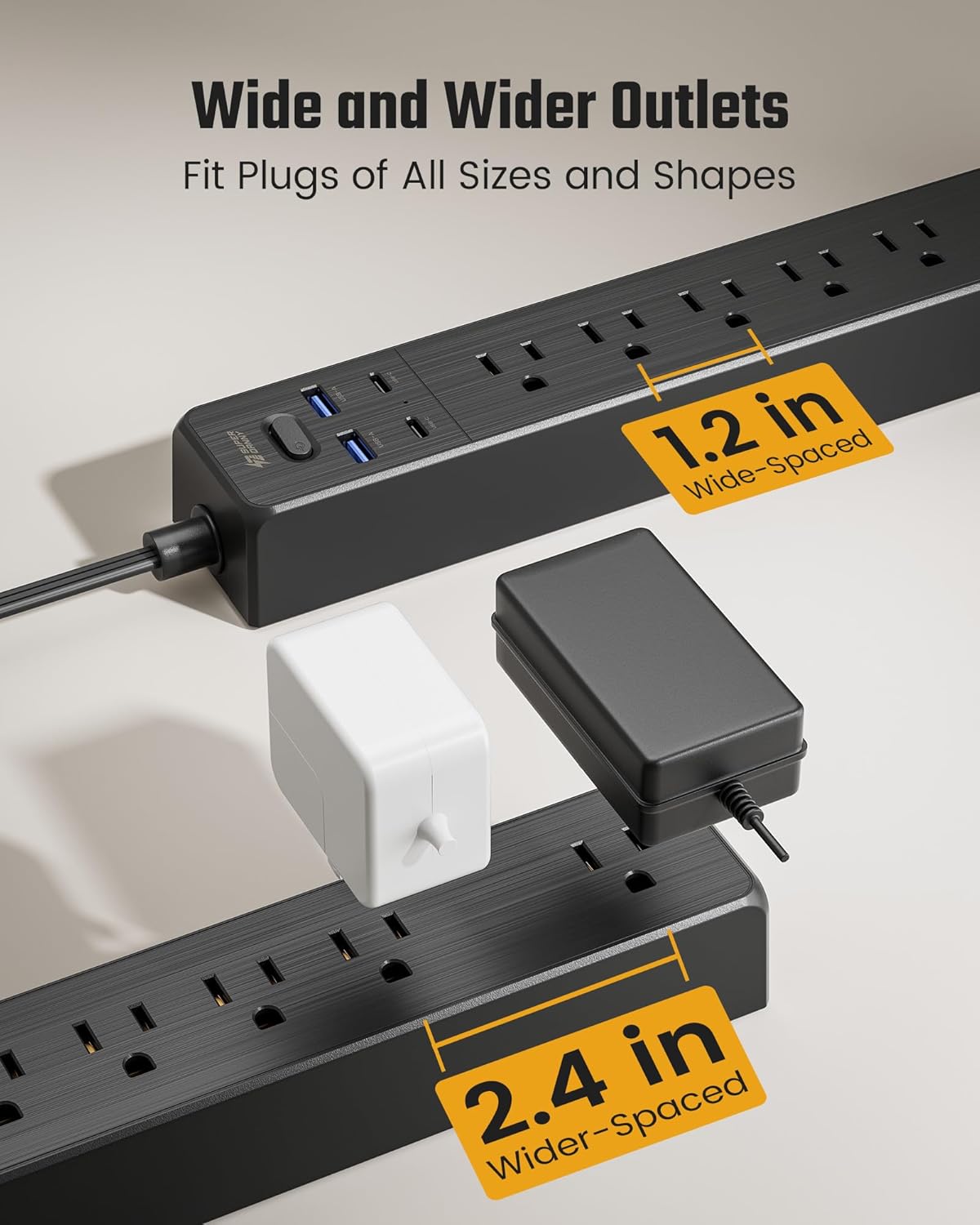 Power Strip, SUPERDANNY 6-Outlet Surge Protector, 4 USB Ports, 4.5 Ft Extension Cord, 900 Joules, Mountable, Overload Switch, Protected Indicator Light, Multiple Protections for Home Office, Black