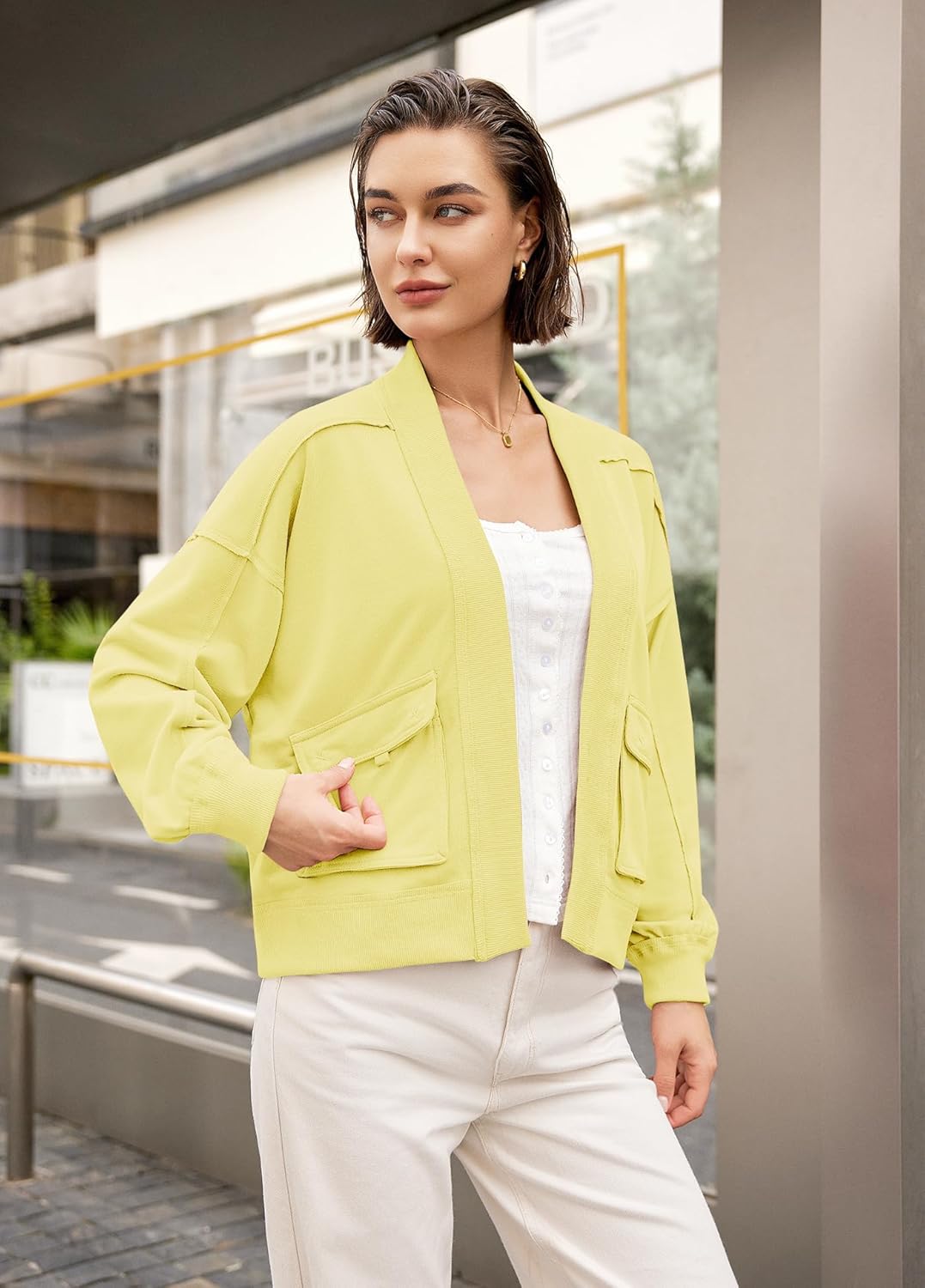 Panadila Womens Cropped Jackets Oversized Cardigans Long Sleeve Open Front Sweatshirt Cardigan Fall Coats - Image 3