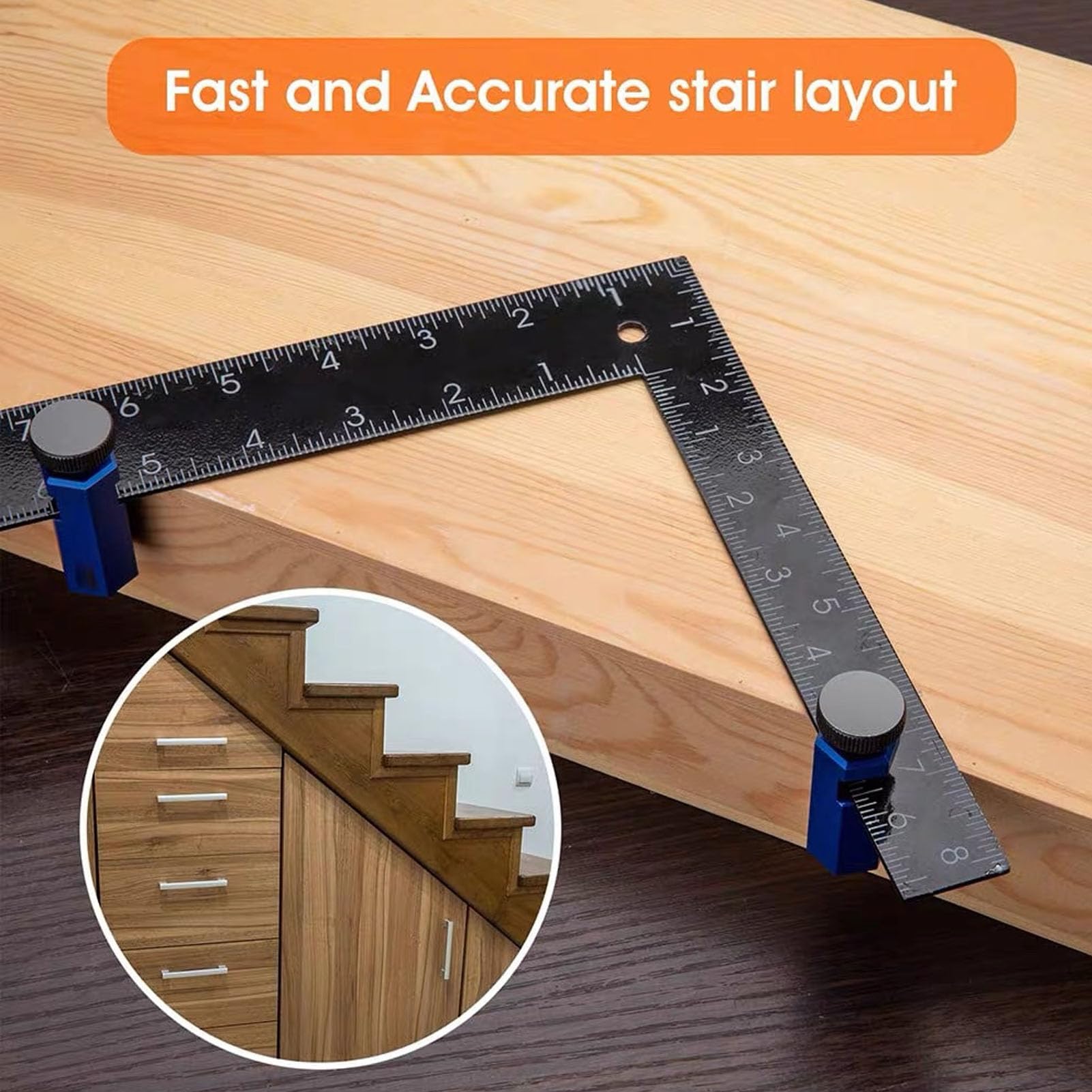 Stair Gauges for Framing Square, Non Slip Framing Stops with Rafter and Holder, Aluminum Alloy Stair Gauge Knob for Circular Saw, Stringer Layout Tool
