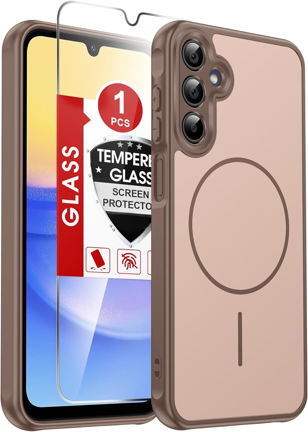 LeYi for SAM A15 5G Case: SAM A15 5G [Mag-Safe Fit] with Screen Protector, Slim Soft-Touch Skin & Full Body for SAM A15 5G Case, Coffee