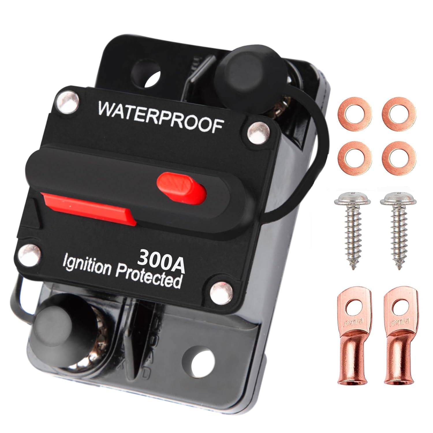 300 Amp Circuit Breaker with Manual Reset Waterproof Inline Fuse for Car Boat Trolling Motor ATV Manual Power Protect for Audio System Fuse, 12V-48V DC